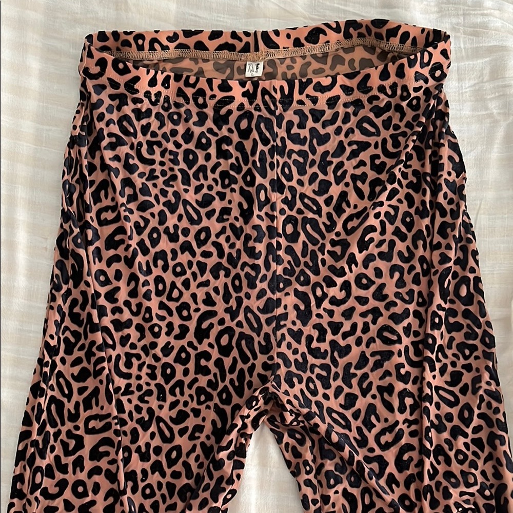 Fashion Brand Company Sheer Leopard Print Flare Leggings
